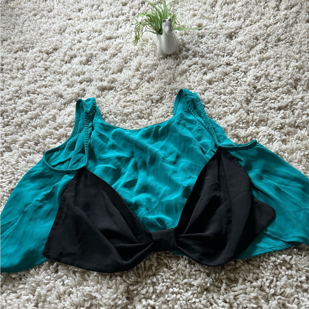 Super cute Charlotte Russe fluffy teal bow back indie summer women’s cro…